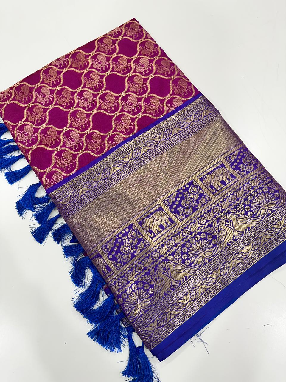 Soft Silk Wine Colour Kanjivaaram Traditional Wear Saree
