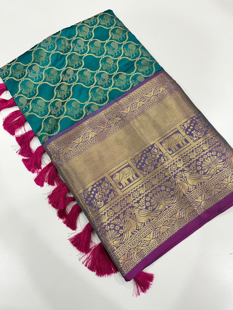 Soft Silk Rama Colour Kanjivaaram Traditional Wear Saree