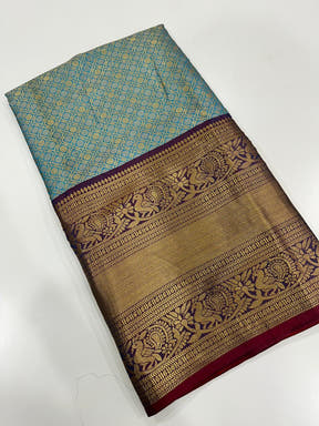 Elegant Teal Blue Gold Woven Border Saree