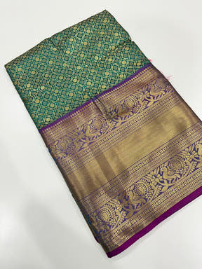 Elegant Bottle Green Gold Woven Border Saree