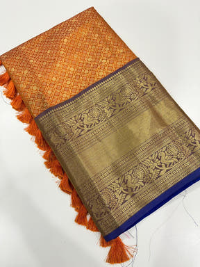 Elegant Orange Gold Woven Border Saree