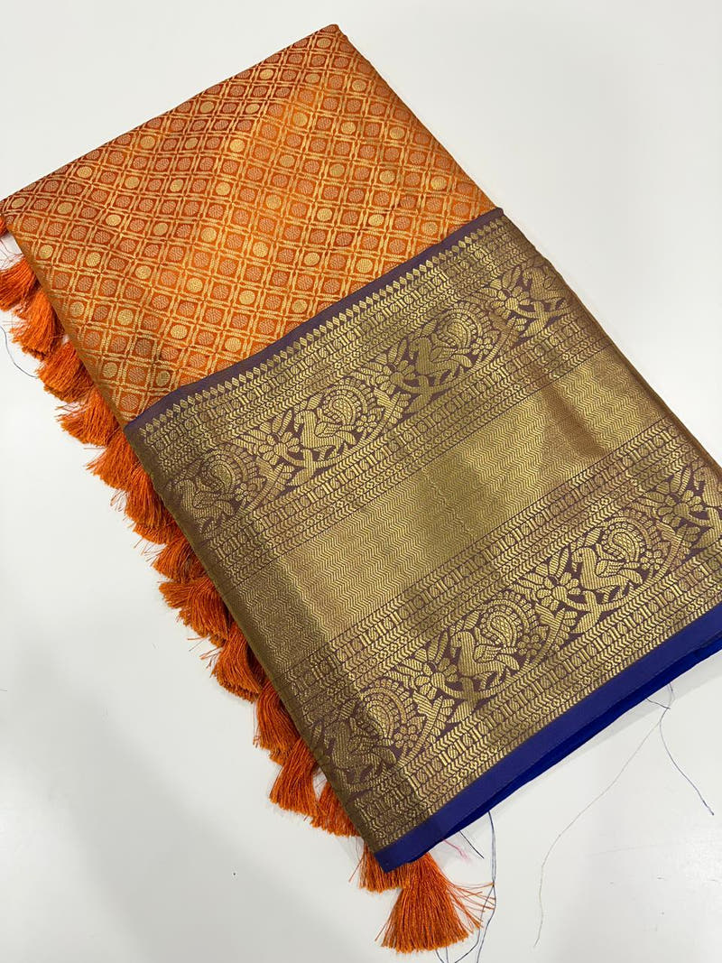 Elegant Orange Gold Woven Border Saree