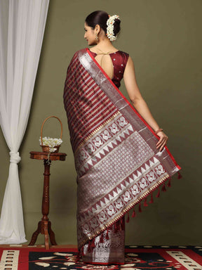 Striped Woven Design Zari Silk Blend Banarasi Saree