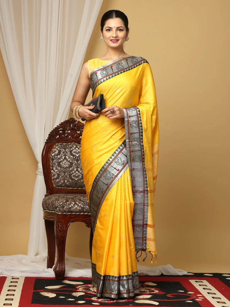 Yevla Paithani Yellow Colour Minakari Work Silk Saree