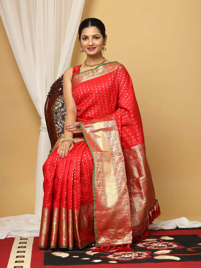 Banarasi Red Colour Soft Silk Zari Weaving Saree