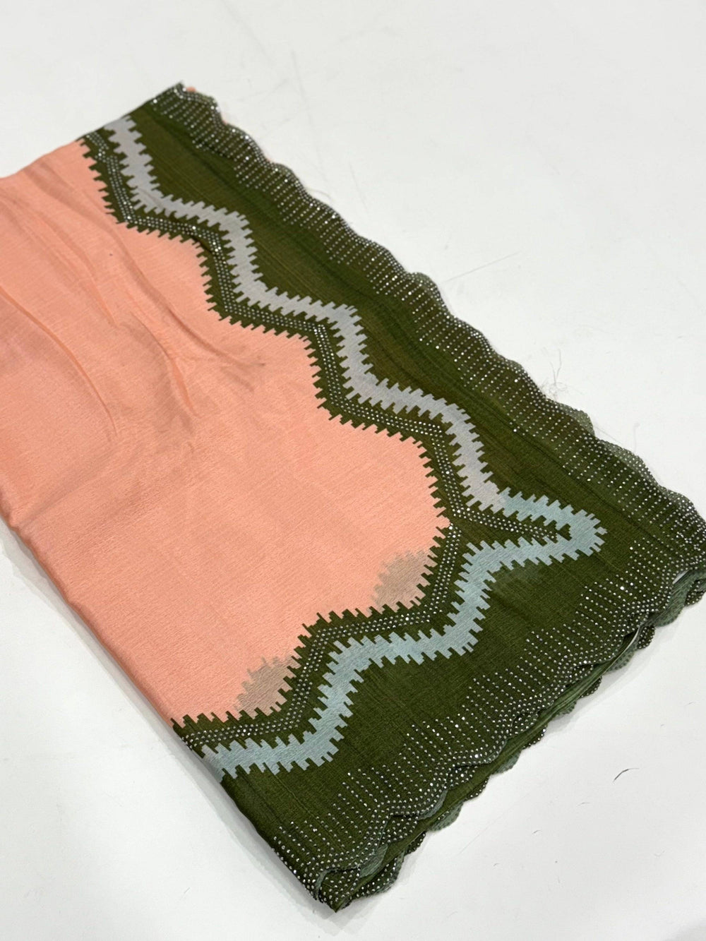 Peach Soft Chinnon Swarovski Work Saree