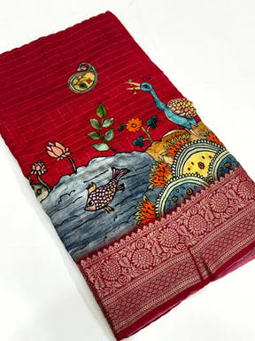 Maroon Pure Viscose Kalalmkari Print Saree