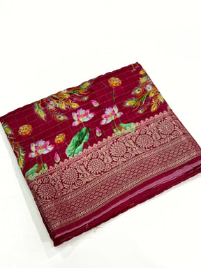 Rose Pink Pure Viscose Kalalmkari Print Saree