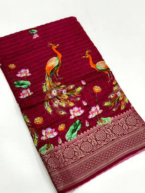 Rose Pink Pure Viscose Kalalmkari Print Saree
