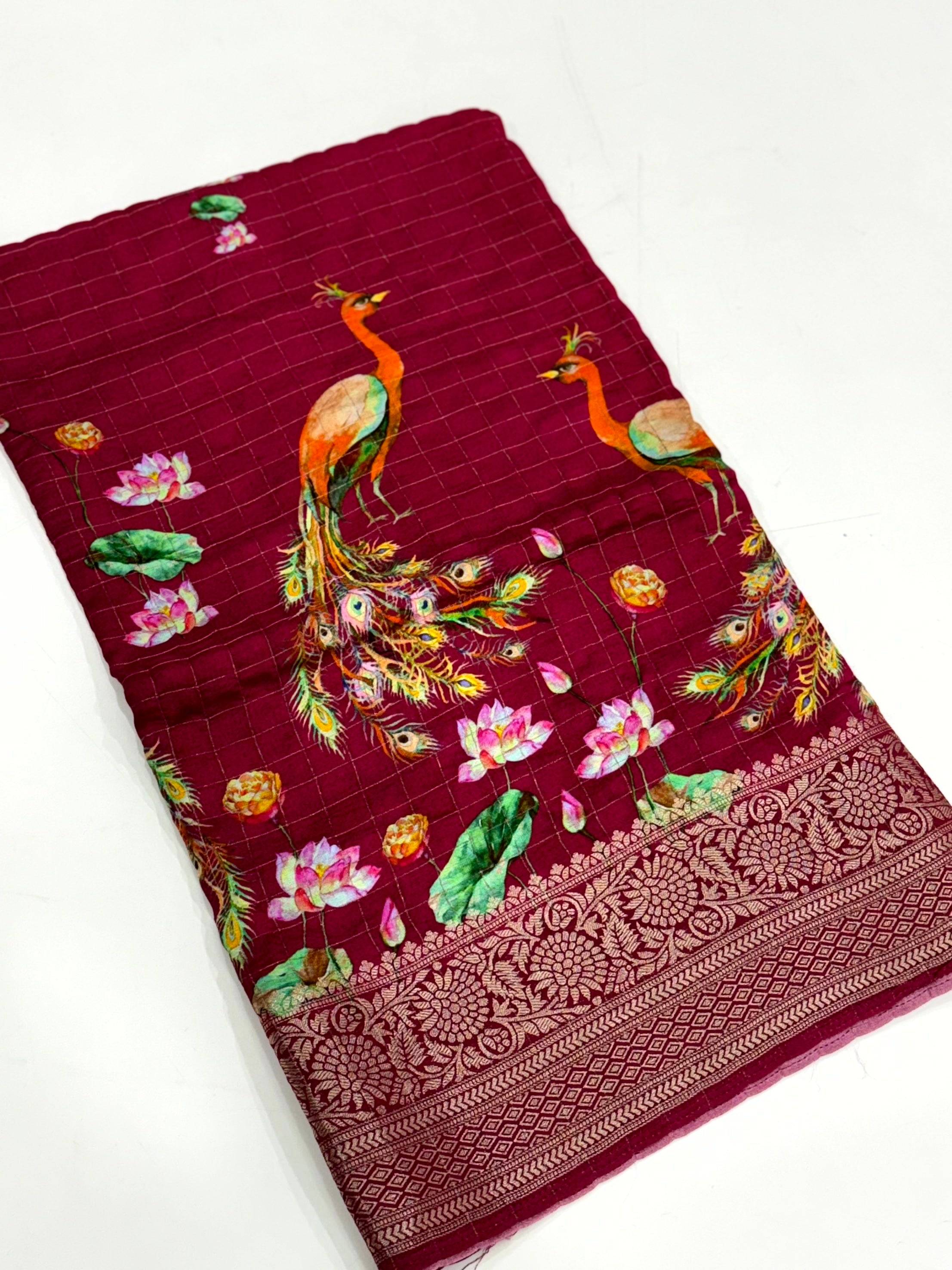 Rose Pink Pure Viscose Kalalmkari Print Saree