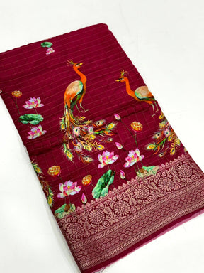 Rose Pink Pure Viscose Kalalmkari Print Saree