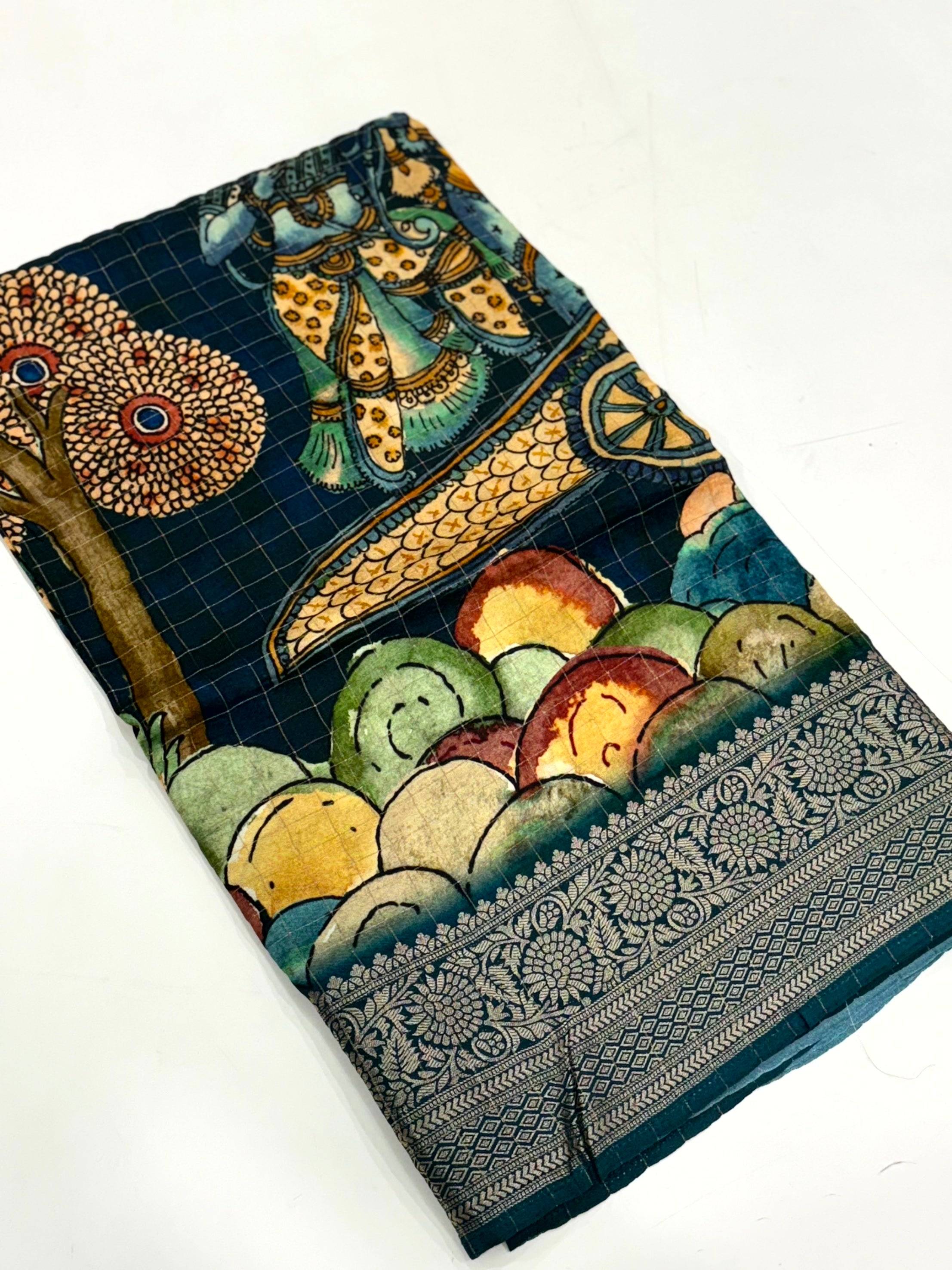 Green Pure Viscose Kalalmkari Print Saree