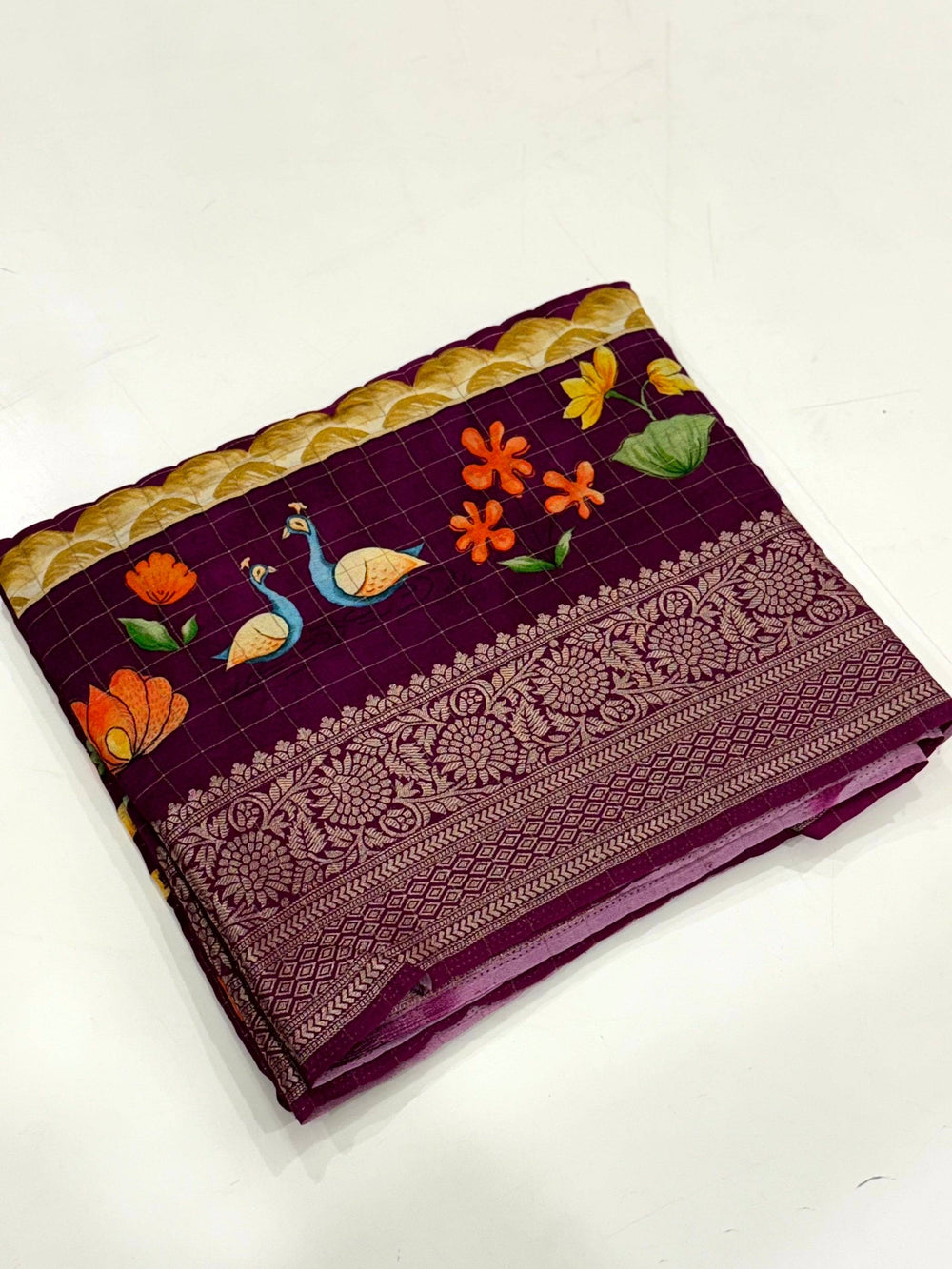 Deep Purple Pure Viscose Kalalmkari Print Saree