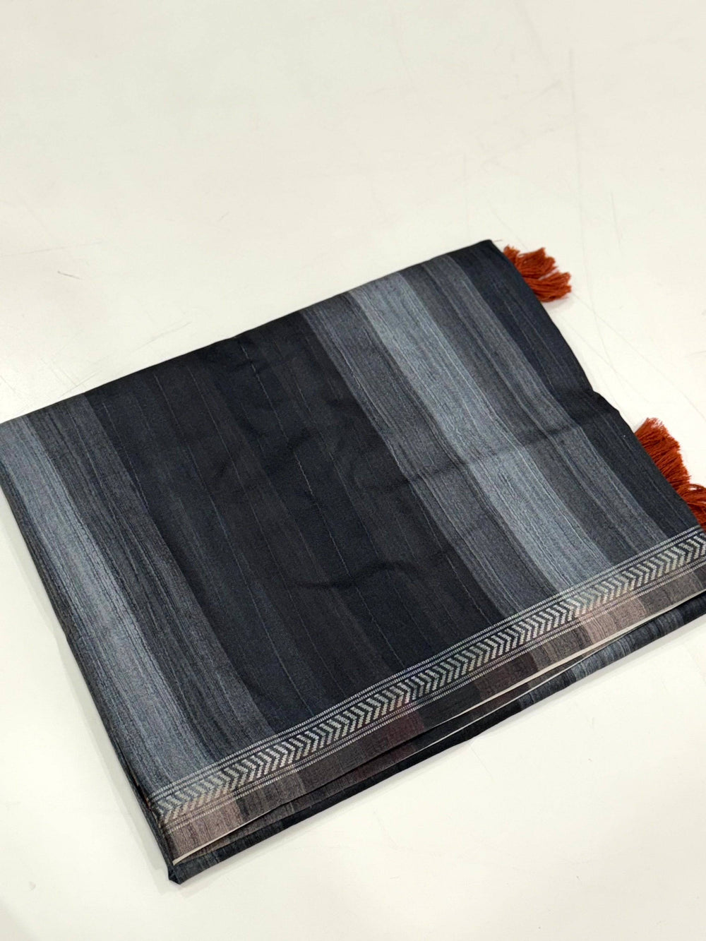Black Striped Tussar Ghicha Silk Saree