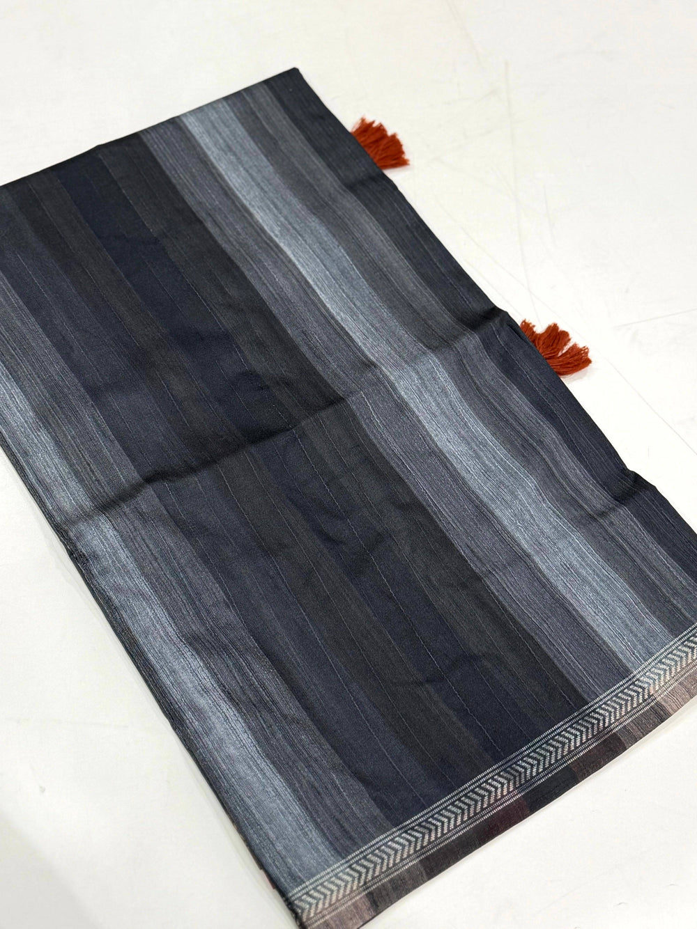 Black Striped Tussar Ghicha Silk Saree
