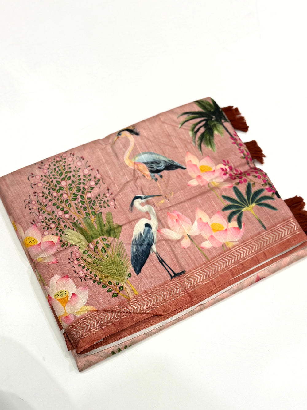 Rose Pink Pichwai Print Tussar Silk Saree