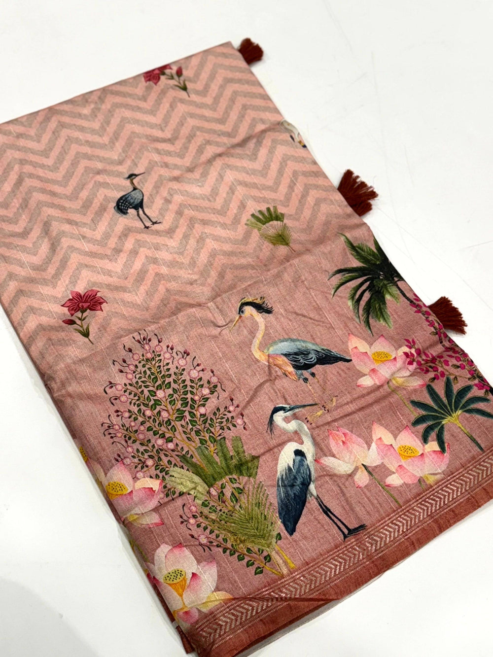 Rose Pink Pichwai Print Tussar Silk Saree