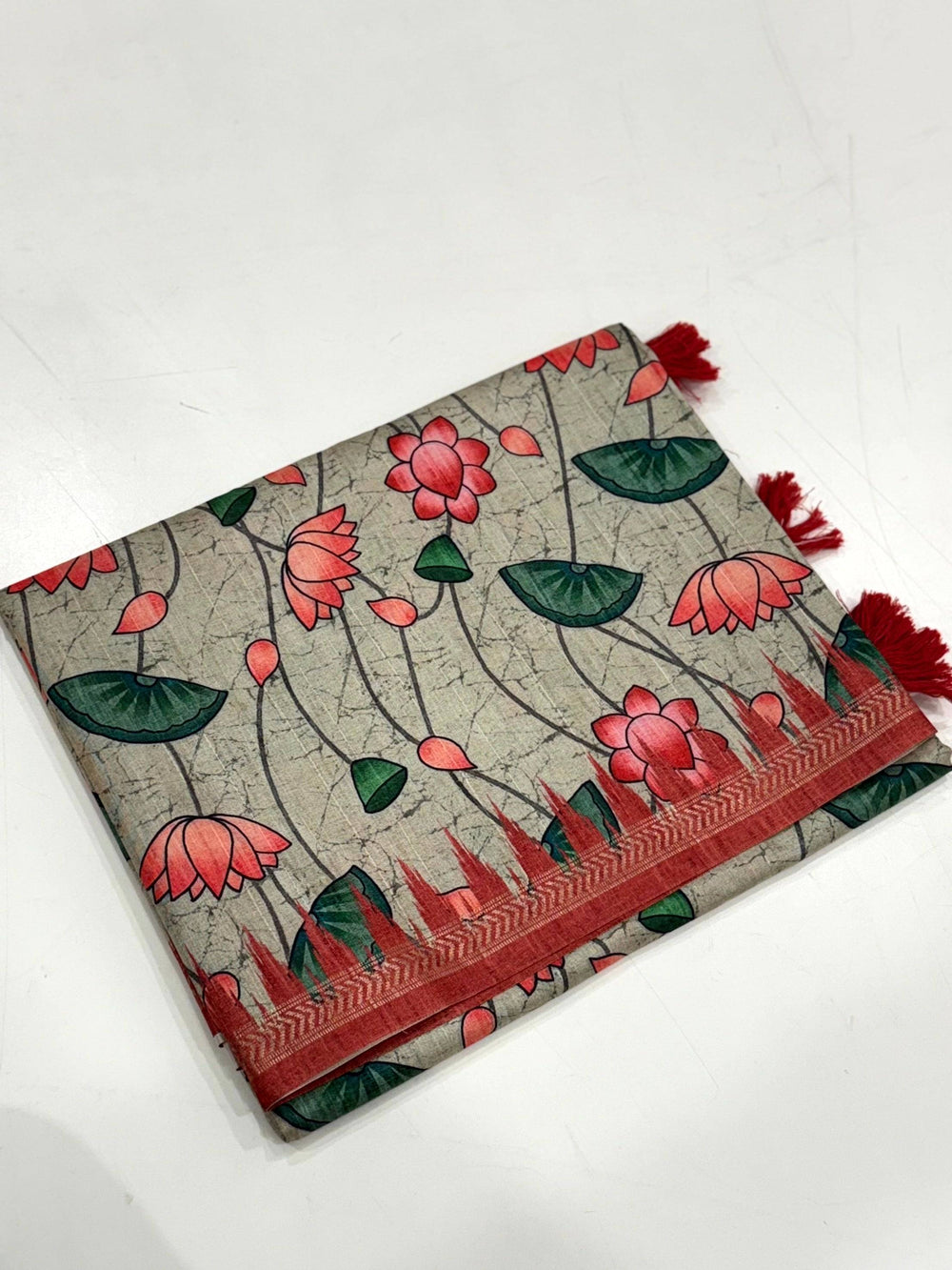 Beige Pichwai Print Tussar Silk Saree