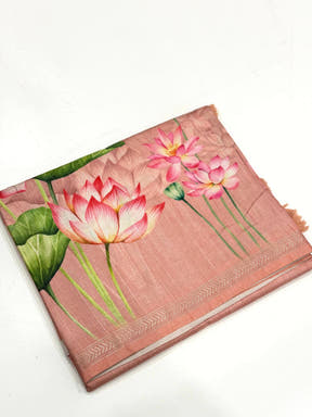 Baby Pink Pichwai Print Tussar Silk Saree