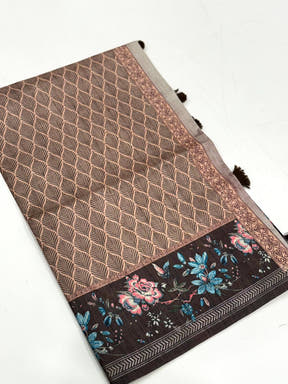 Coffee Brown Geometric Ghicha Silk Saree