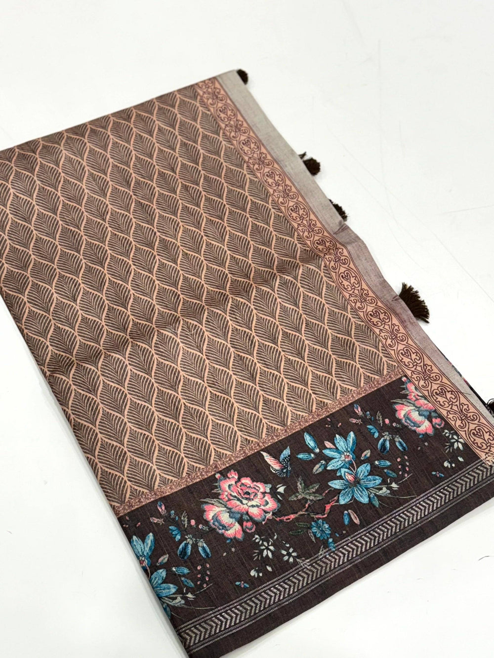 Coffee Brown Geometric Ghicha Silk Saree