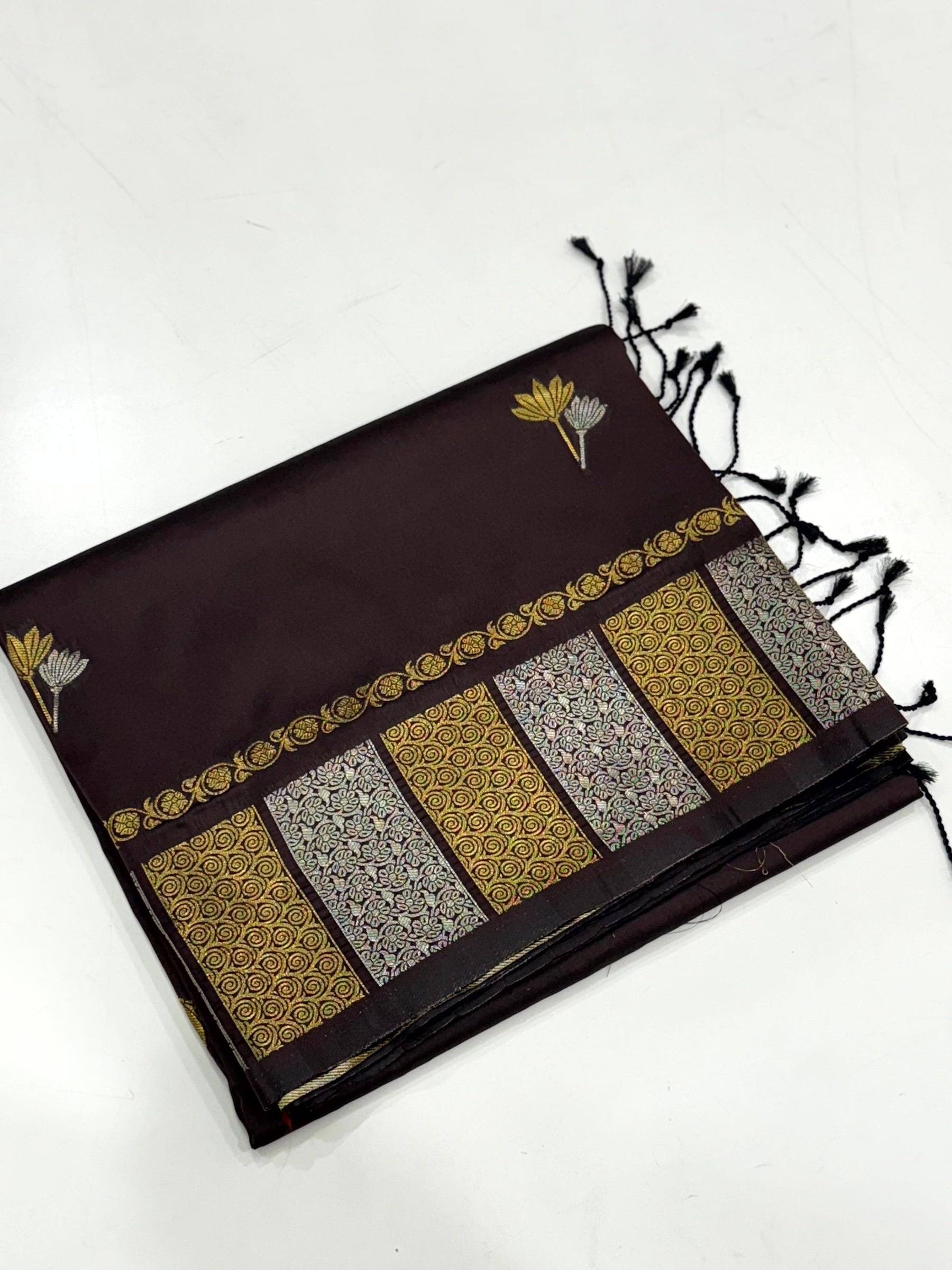Brown Soft Silk Sona Chandi Butta Saree


