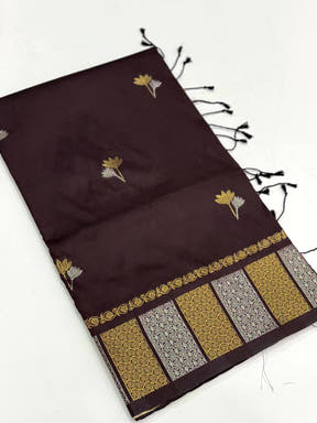 Brown Soft Silk Sona Chandi Butta Saree

