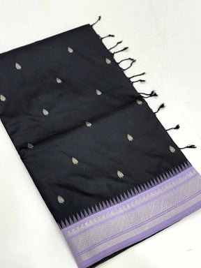 Black Soft Silk Gadwal Border Saree