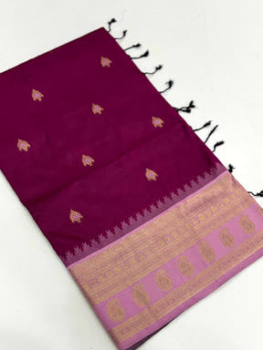 Wine Soft Silk Gadwal Border Saree