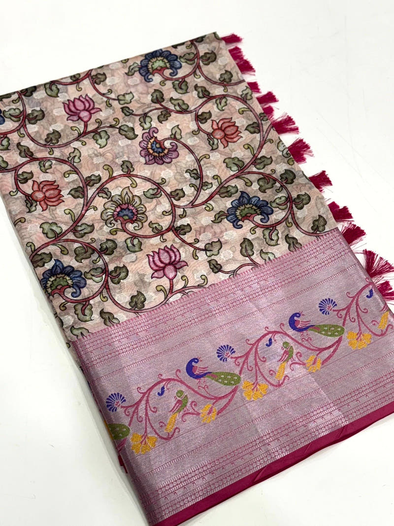 Pink Organza Tissue Saree