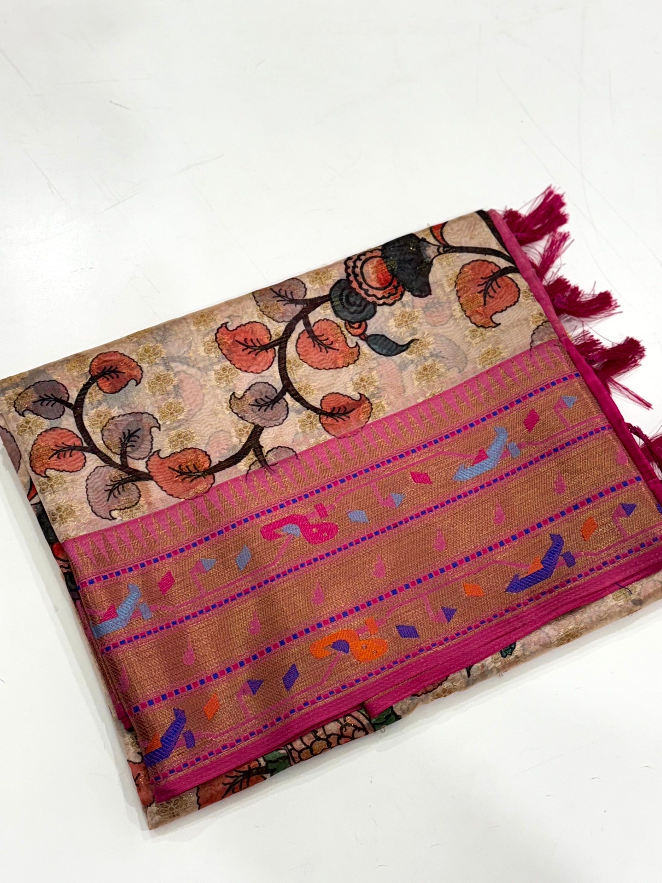 Elevate Kalamkari Printed Tissue Saree