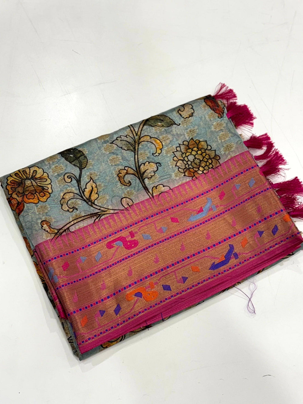 Regal Kalamkari Printed Tissue Saree


