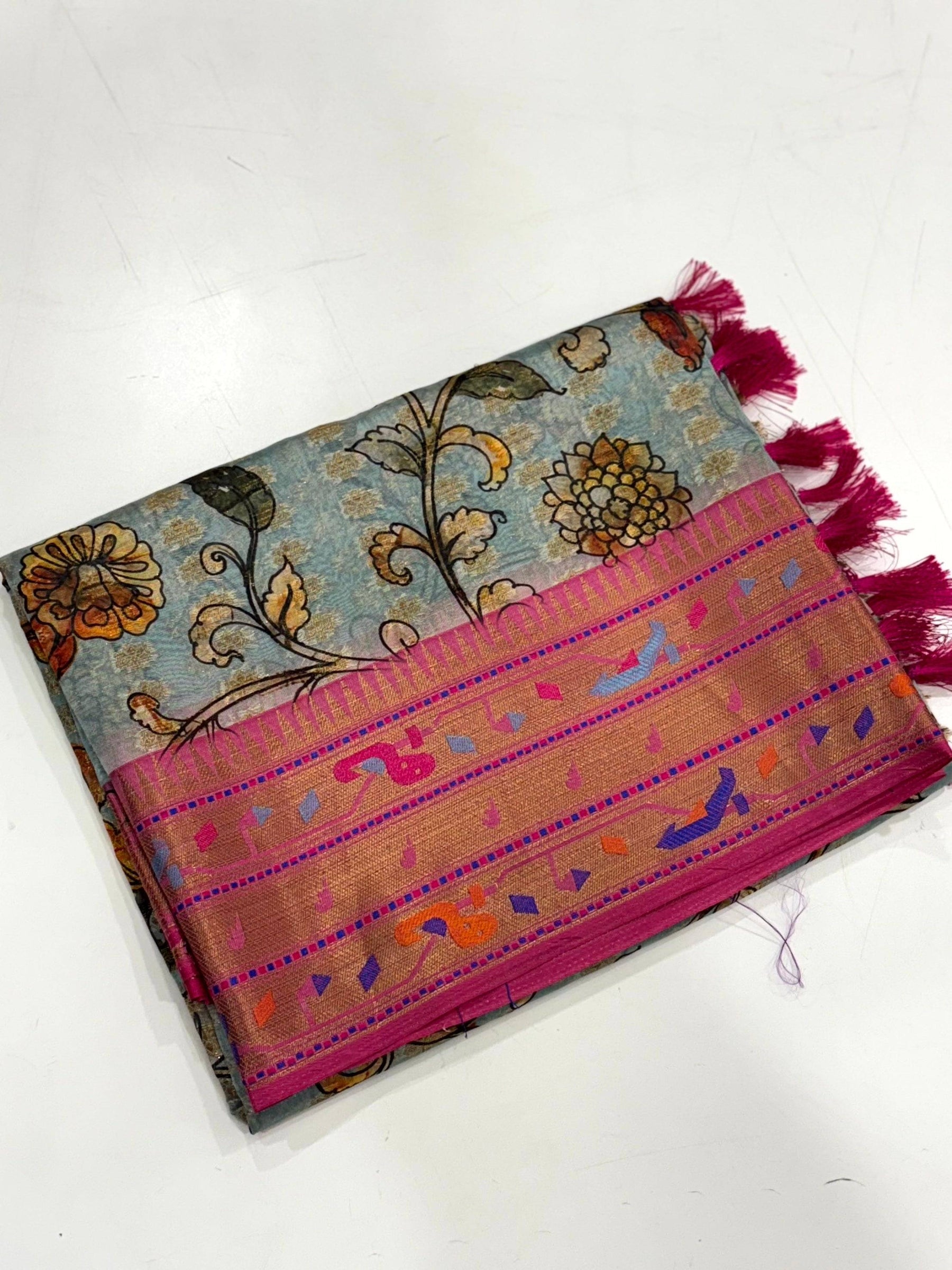 Regal Kalamkari Printed Tissue Saree


