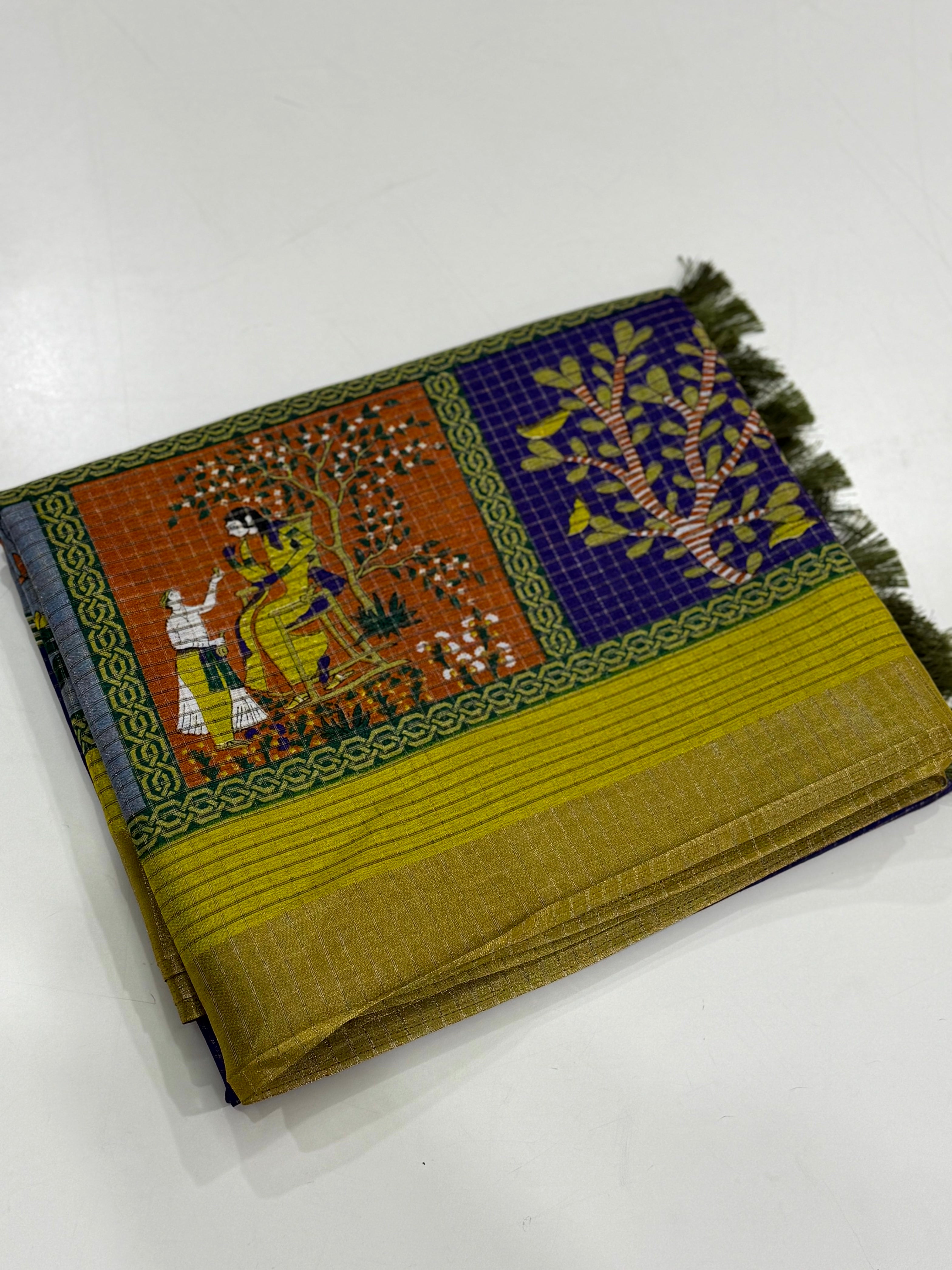Royal Blue Pure Viscose Kalalmkari Print Saree