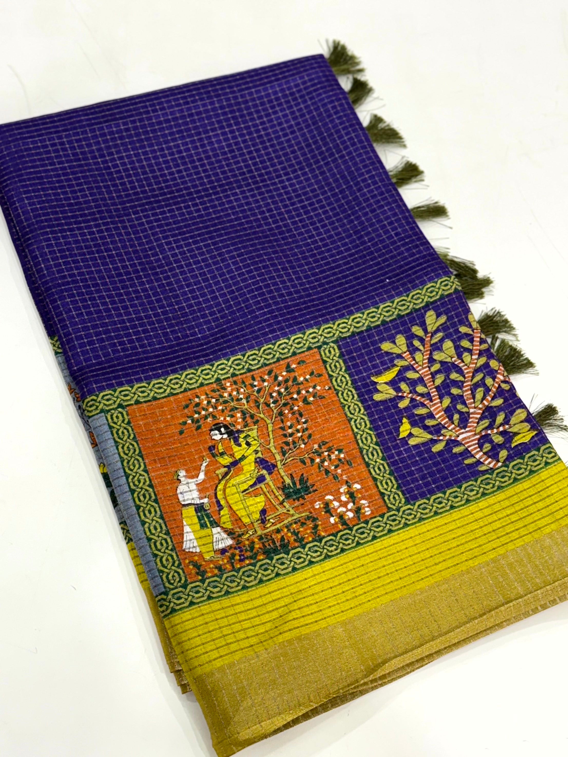 Royal Blue Pure Viscose Kalalmkari Print Saree