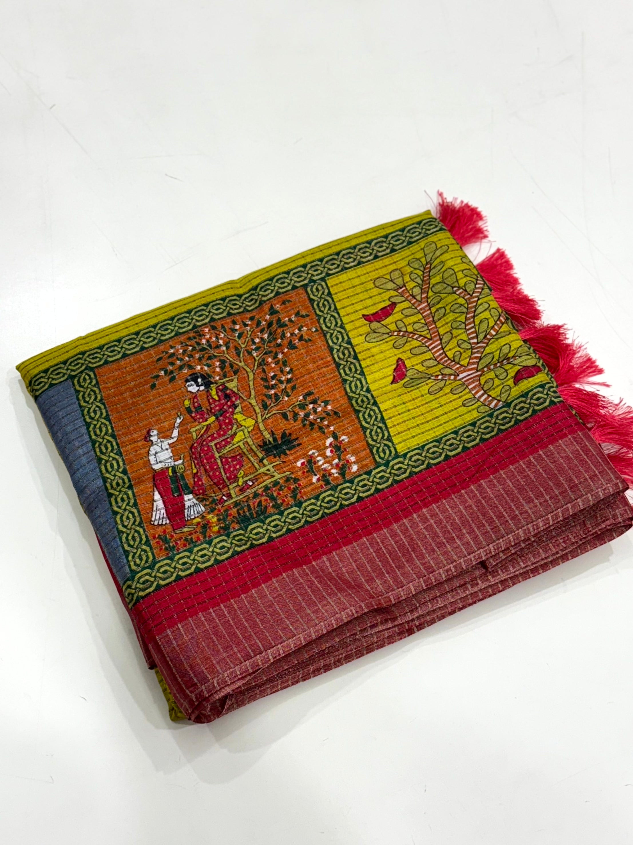 Olive Pure Viscose Kalalmkari Print Saree