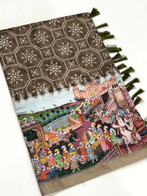 Taupe Kalamkari Digital Printed Saree
