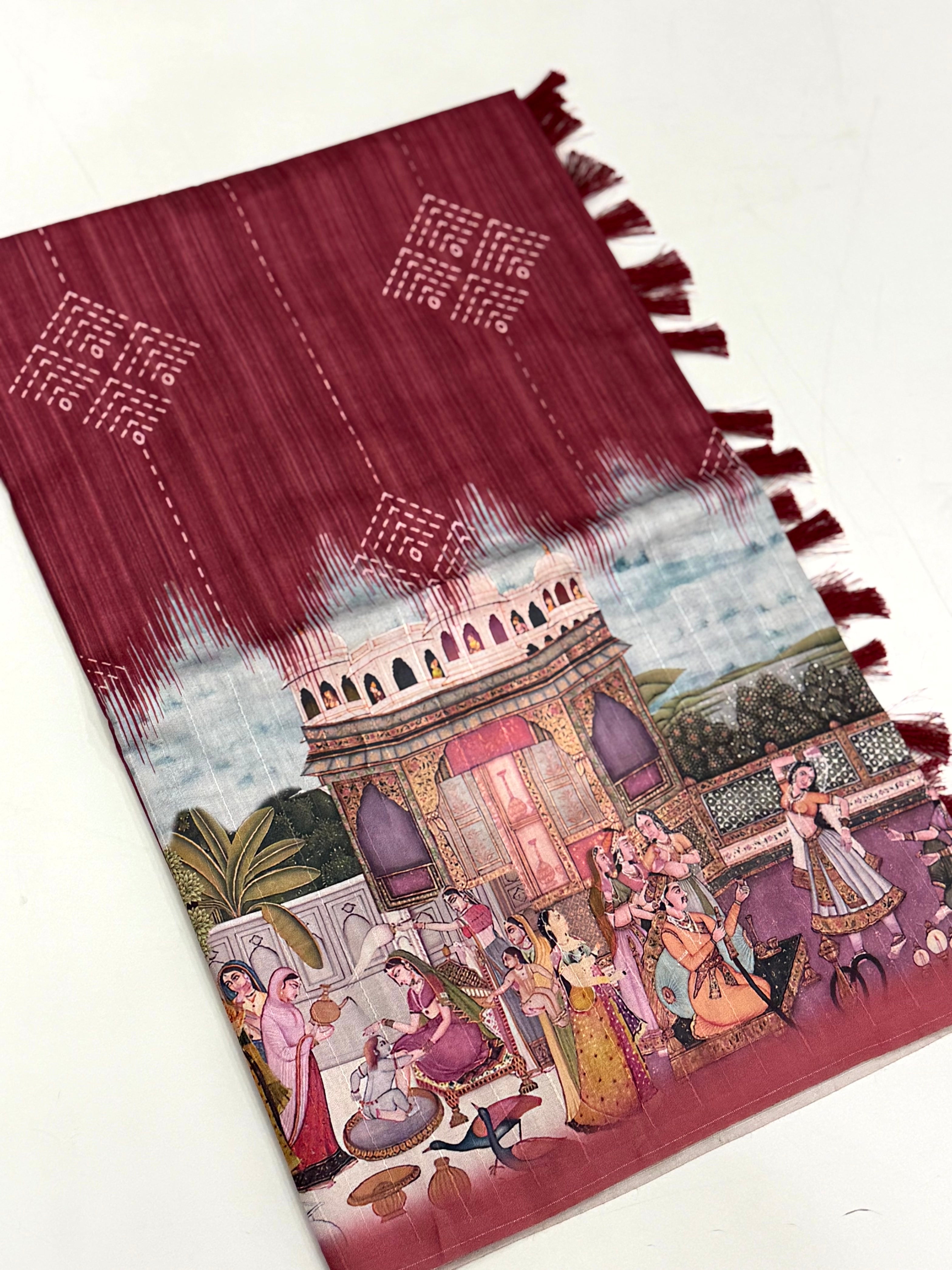 Maroon Kalamkari Digital Printed Saree