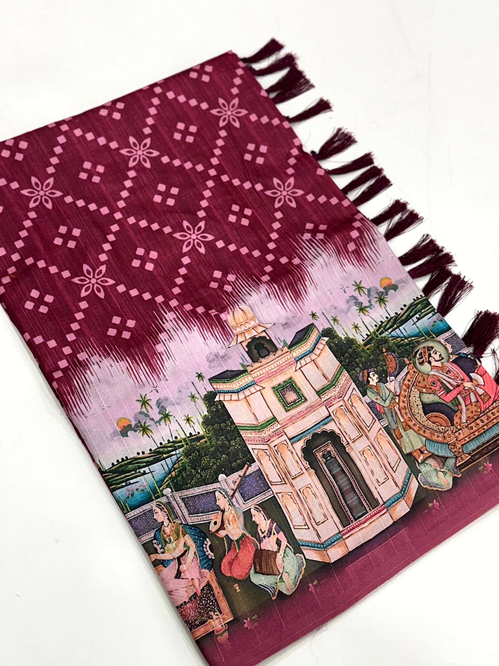 Magenta Kalamkari Digital Printed Saree