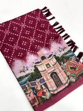 Magenta Kalamkari Digital Printed Saree