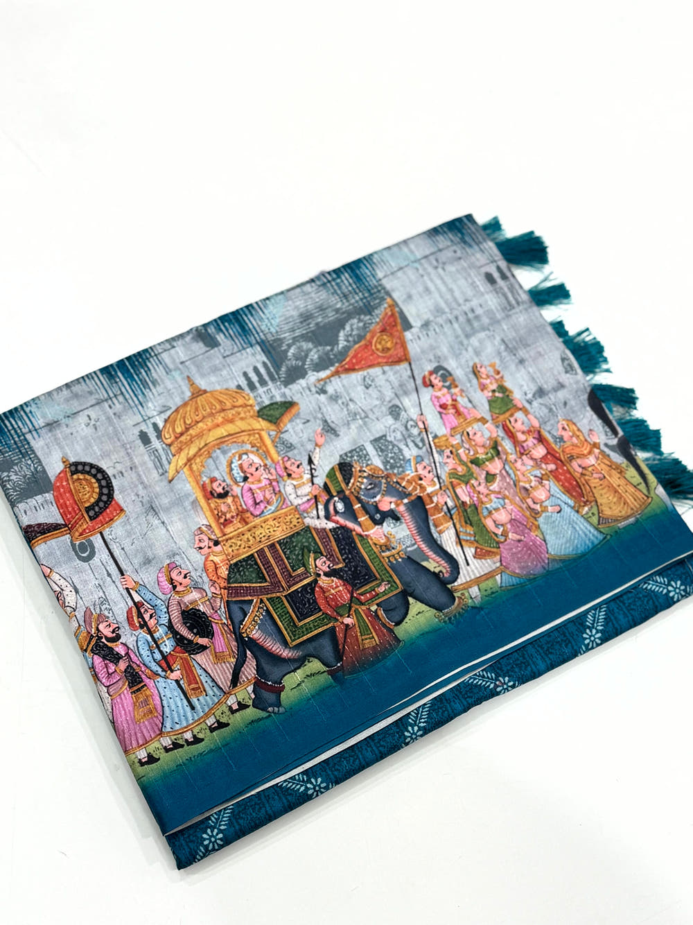 Teal Kalamkari Digital Printed Saree