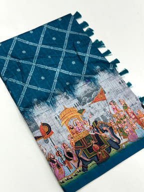 Teal Kalamkari Digital Printed Saree