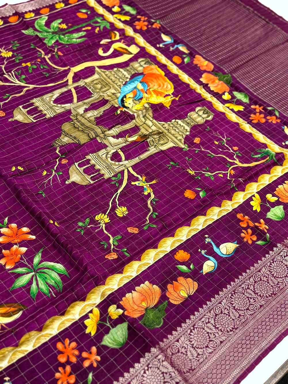 Deep Purple Pure Viscose Kalalmkari Print Saree