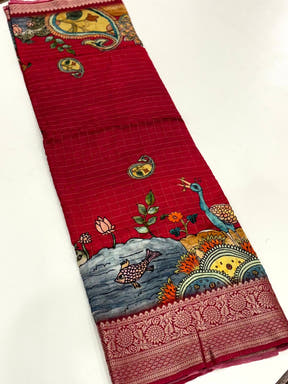 Maroon Pure Viscose Kalalmkari Print Saree