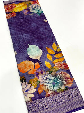 Violet Pure Viscose Kalalmkari Print Saree