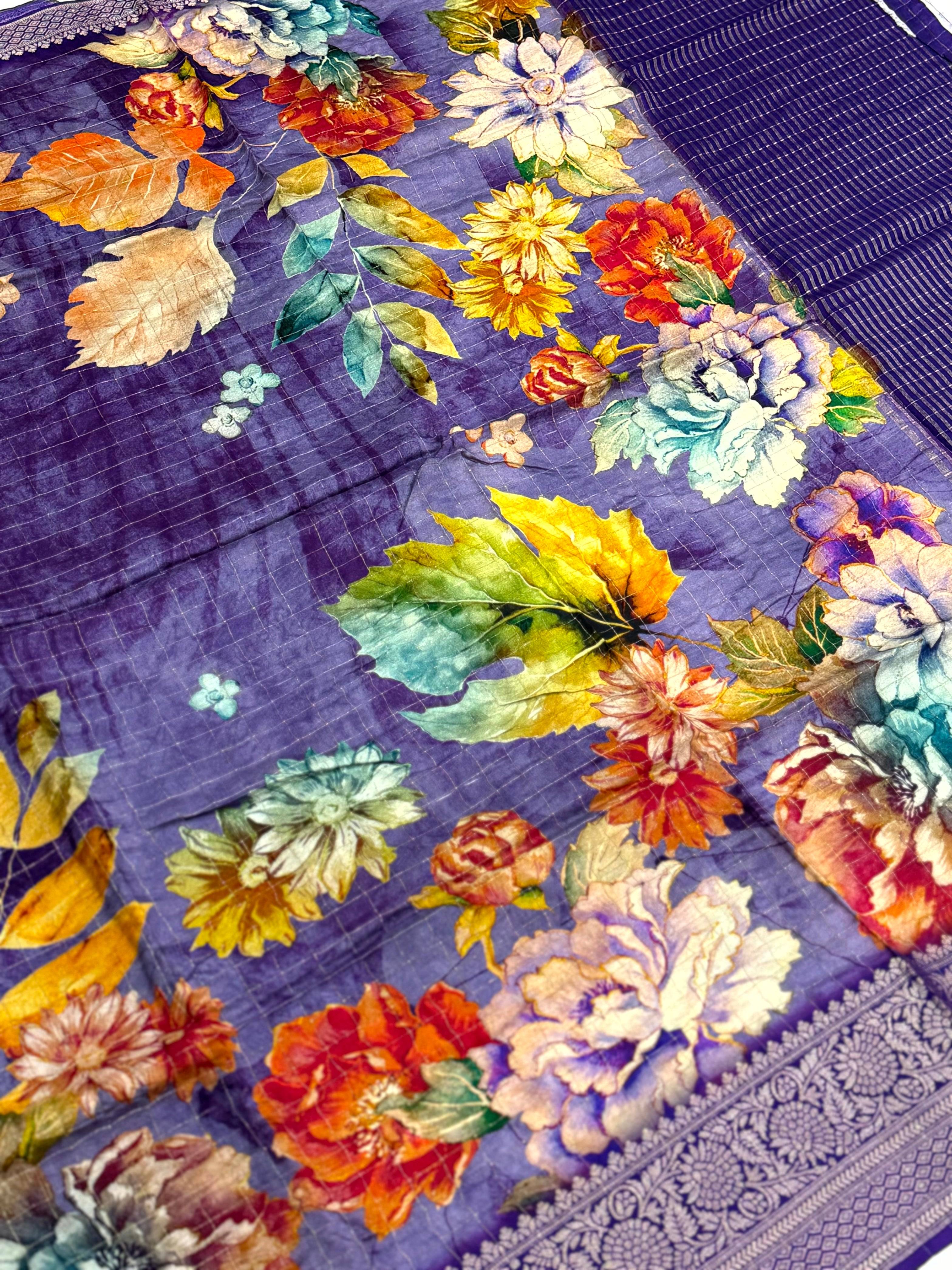 Violet Pure Viscose Kalalmkari Print Saree