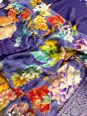 Violet Pure Viscose Kalalmkari Print Saree