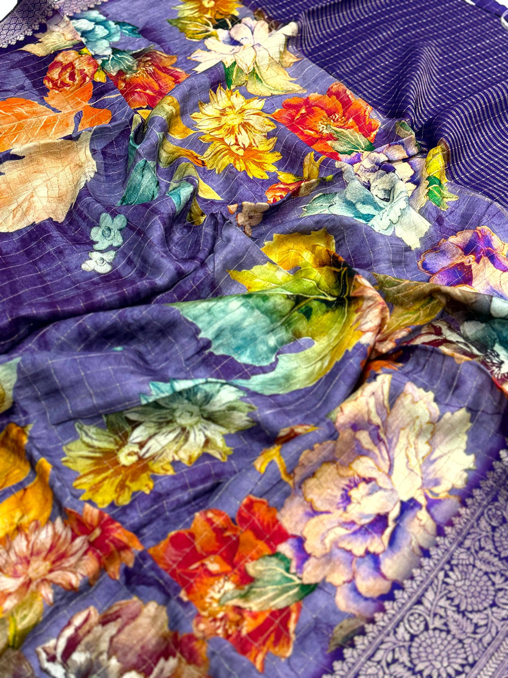 Violet Pure Viscose Kalalmkari Print Saree