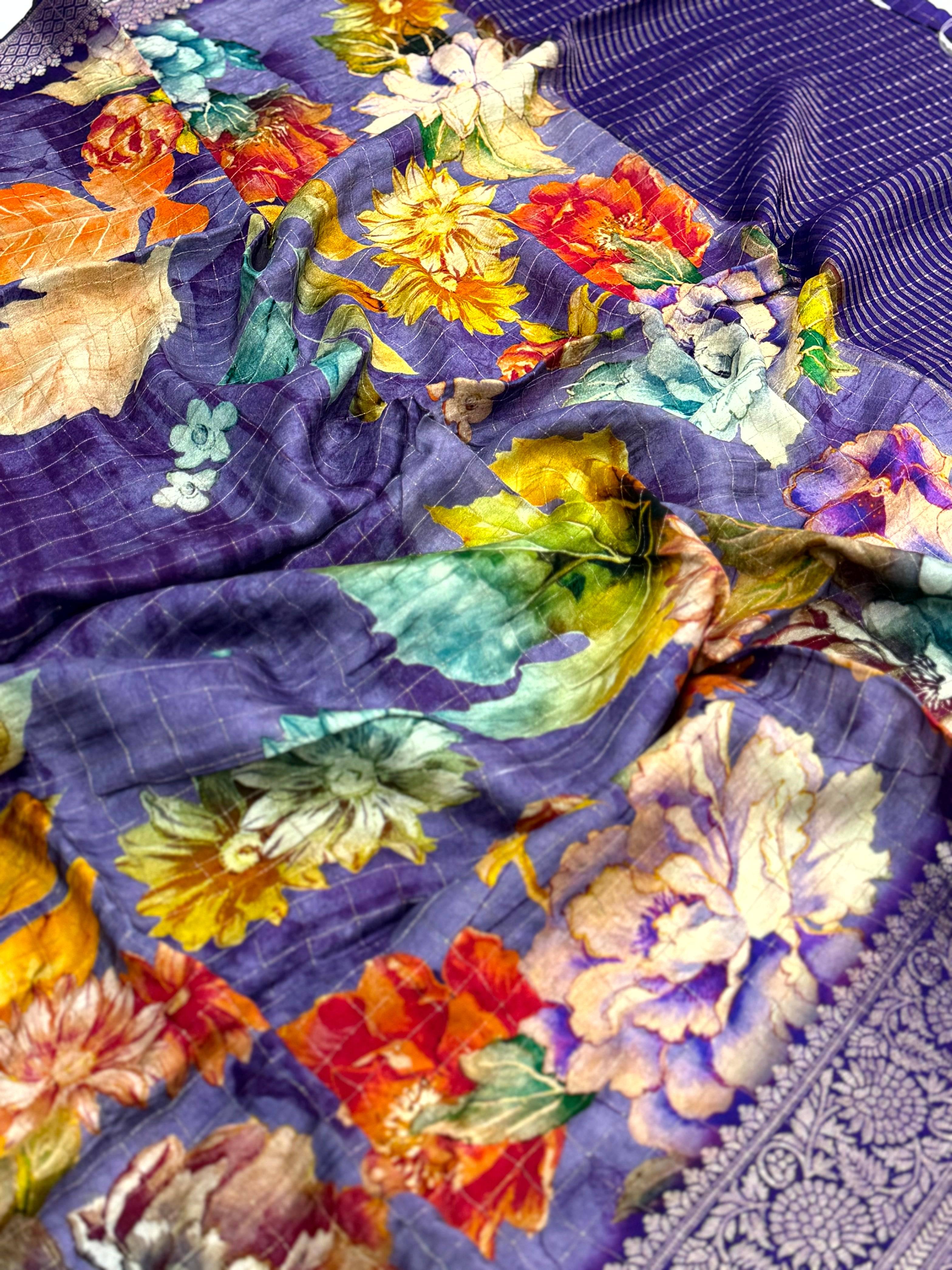 Violet Pure Viscose Kalalmkari Print Saree