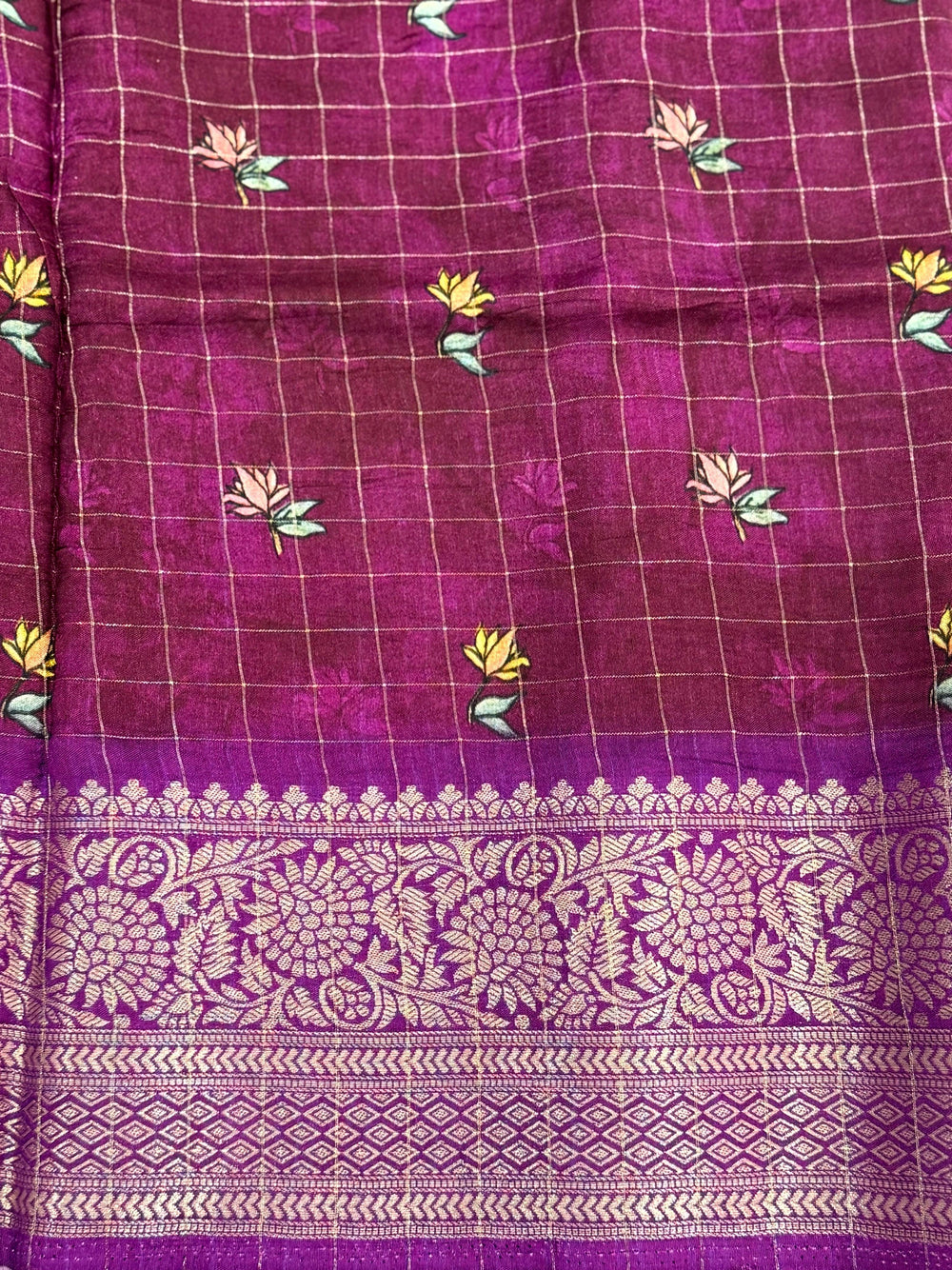 Purple Pure Viscose Kalalmkari Print Saree